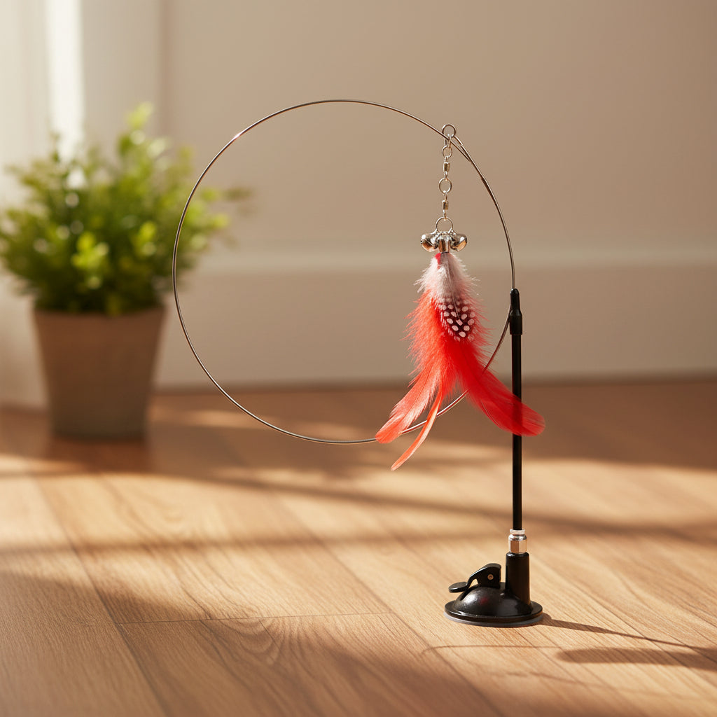 Băț interactiv cu pană pentru pisici, jucărie teaser cu ventuză
