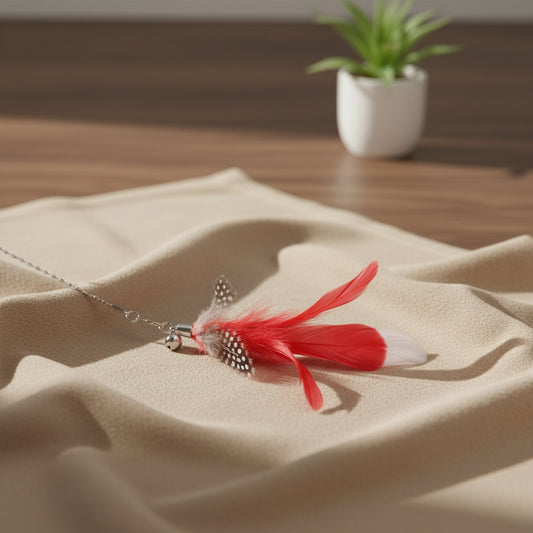 Pană roșie cu clopoțel pentru băț interactiv de pisici
